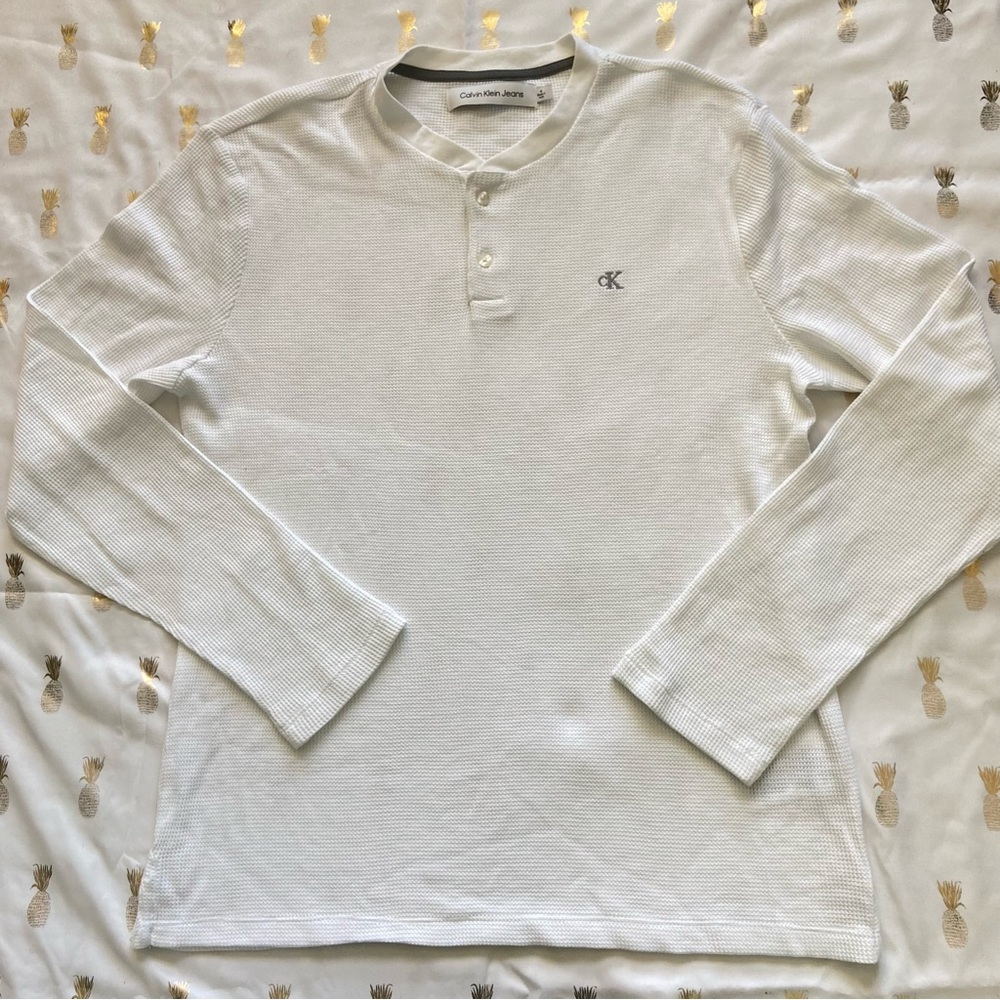 Men’s Calvin Klein Jeans White Waffle Henley Long Sleeve